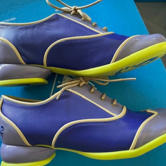 LAST Fluevog Martha Fellowship Lace Up Purple Neon Green 7.5 7 Leather Retro - Picture 13 of 15